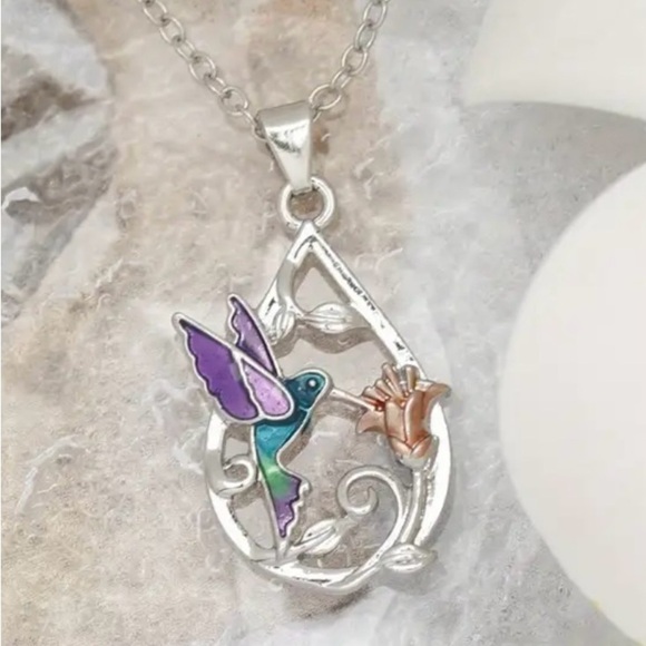 Blue Hummingbird Teardrop Necklace & Earrings Set NWT - Picture 3 of 8